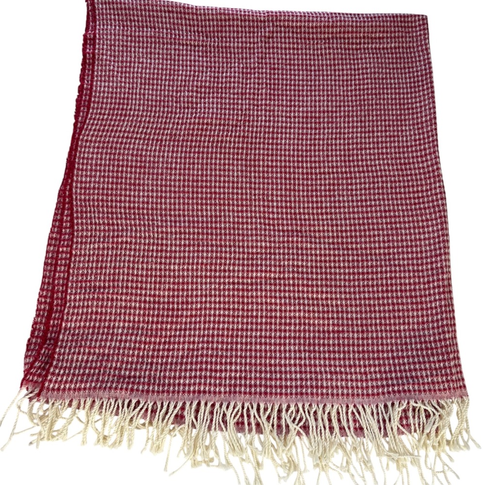 Nido Notte Italia Red Cream Woven Cotton Blend Fringed Throw Blanket Italy 52x58